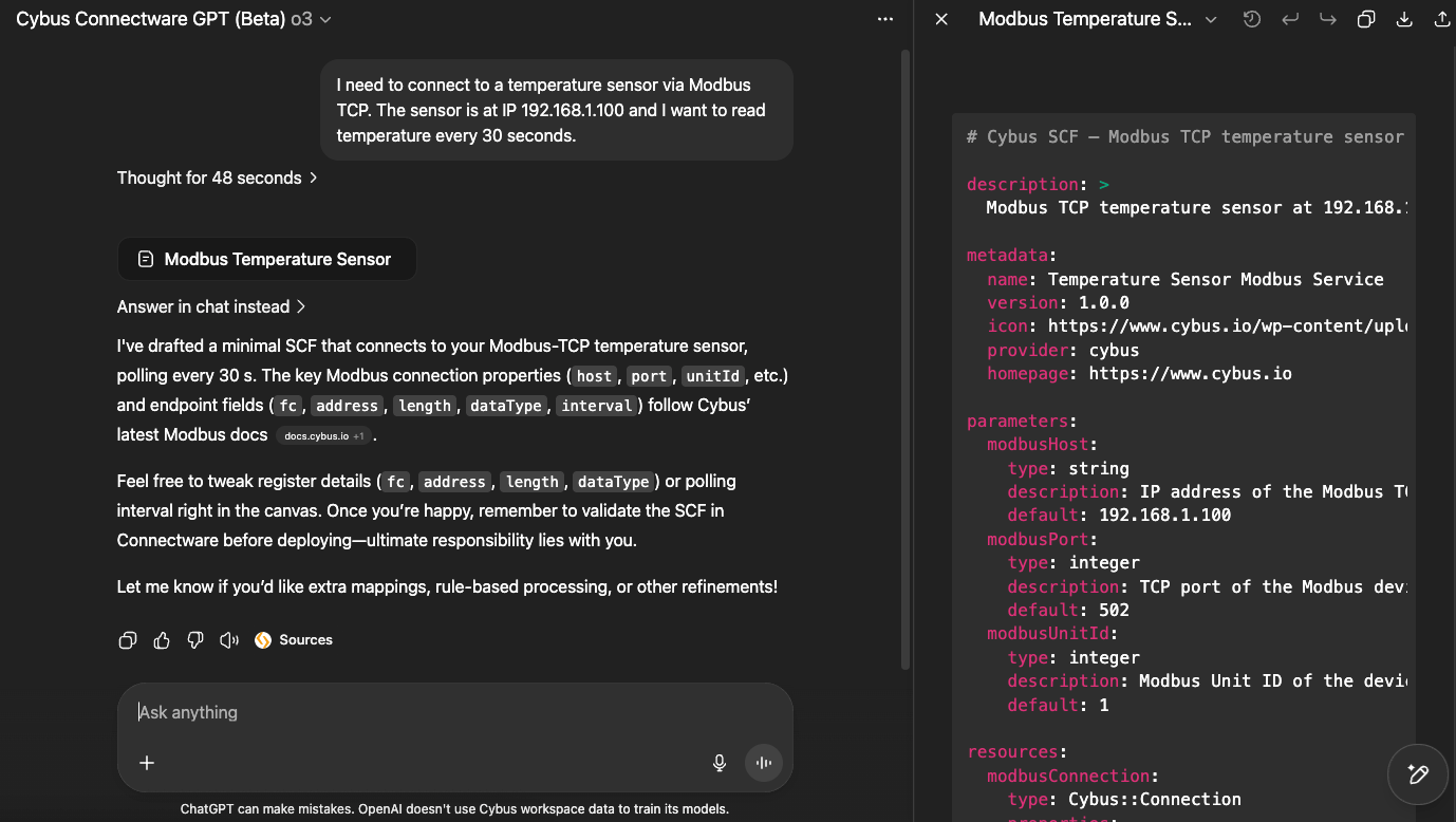 Cybus Connectware GPT start screen